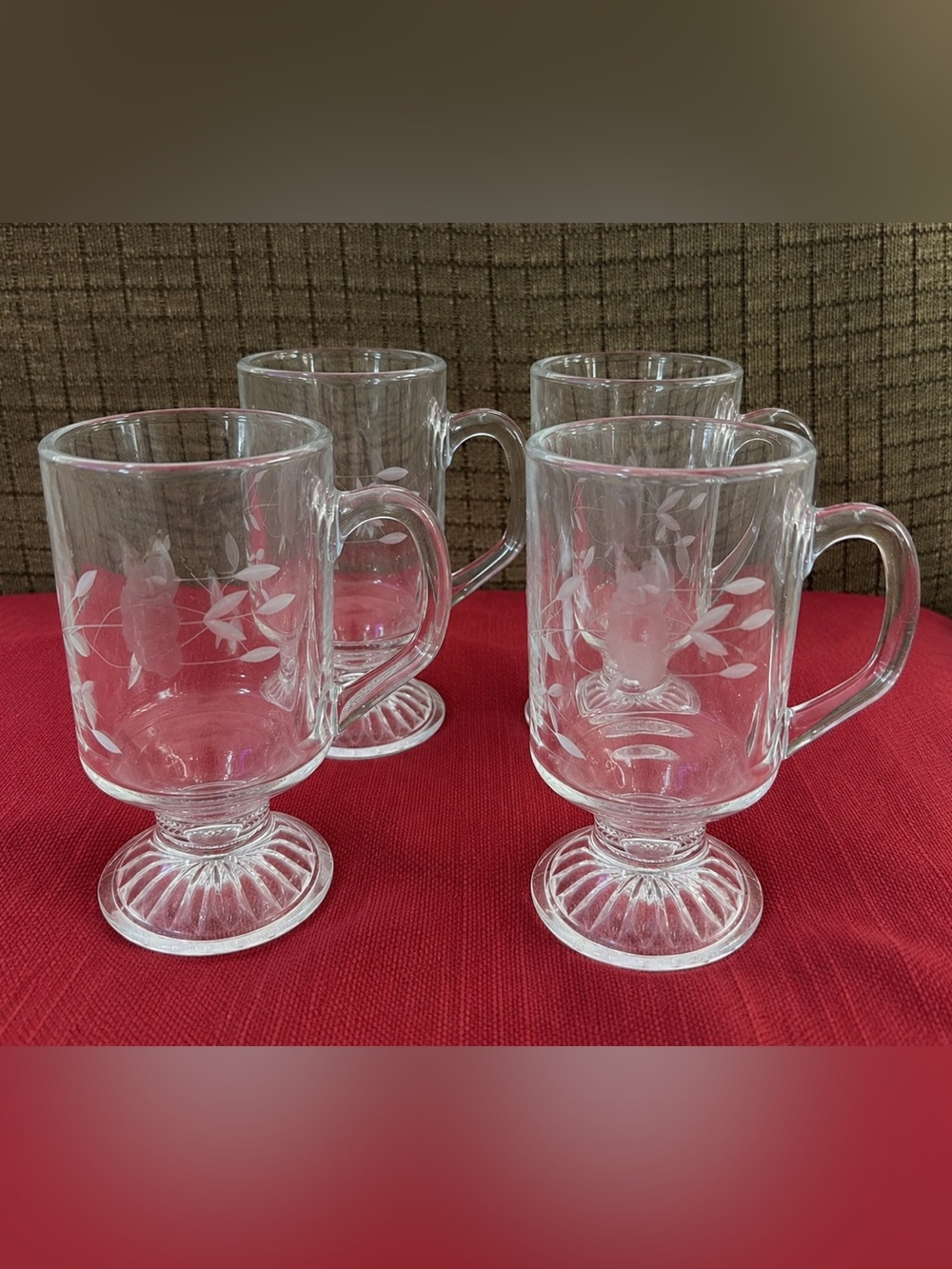 Set of 4 vintage Princess House Heritage #504 footed glass pedestal mug